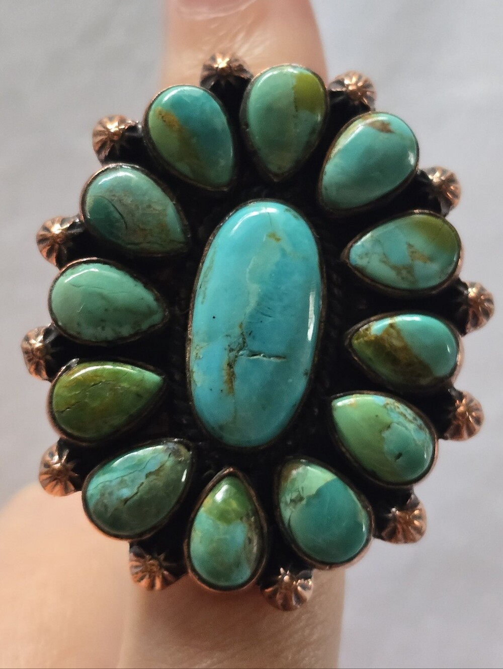 Mojave Turquoise Cluster Ring In Copper, Southwestern
